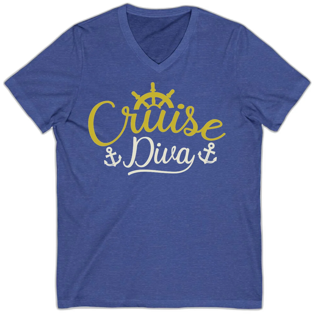 Cruise Diva Nautical Helm V-Neck T-Shirt in Heather True Royal