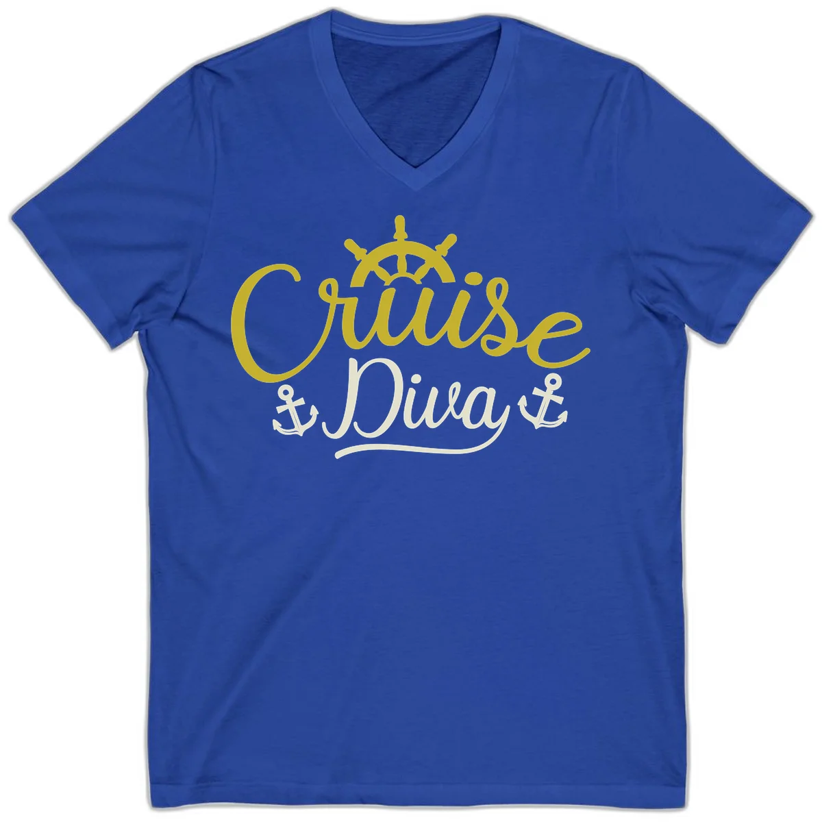 Cruise Diva Nautical Helm V-Neck T-Shirt in True Royal