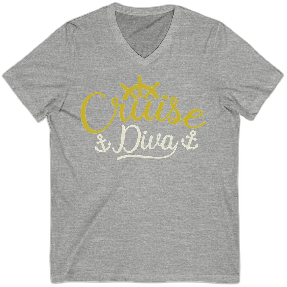 Cruise Diva Nautical Helm V-Neck T-Shirt in Athletic Heather