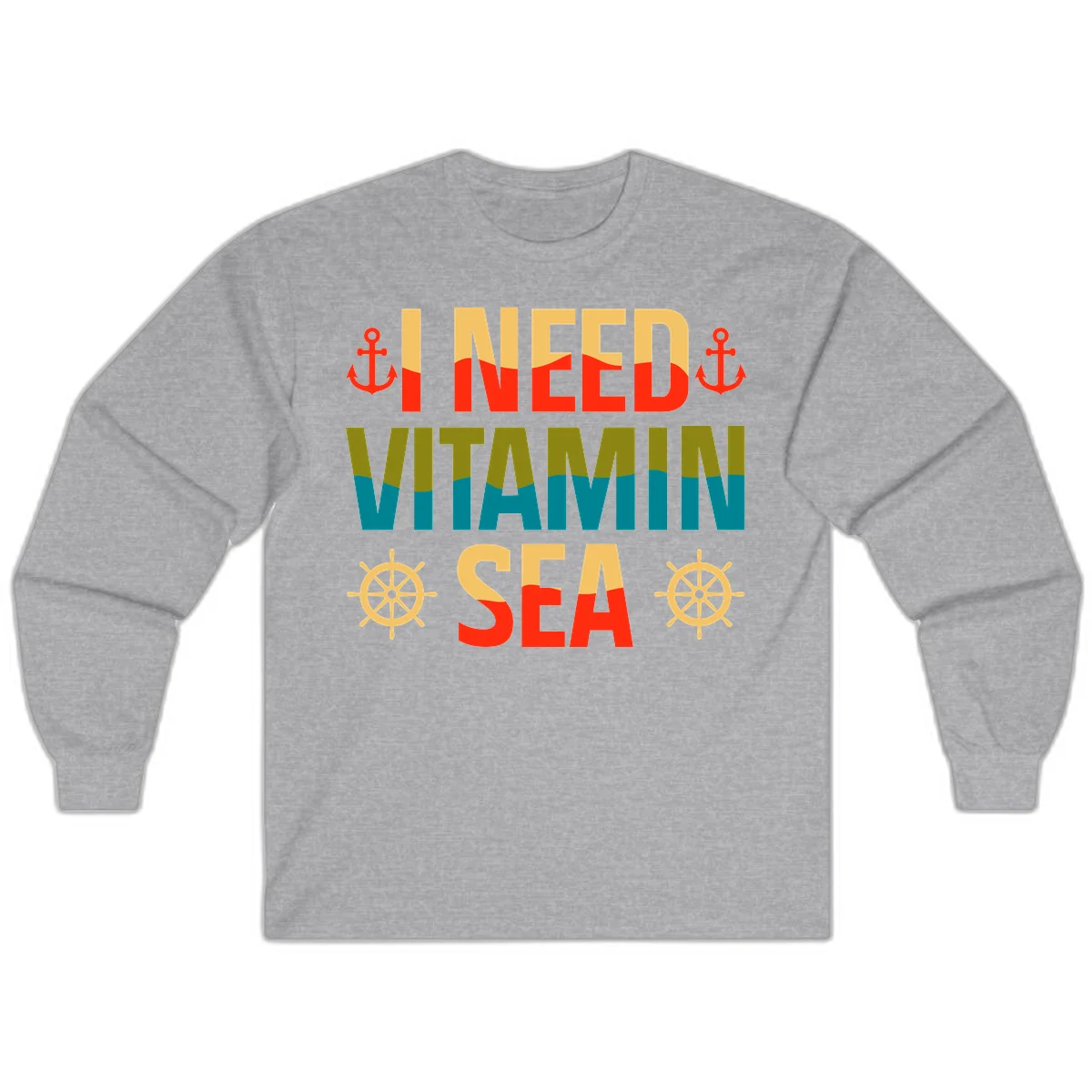 I Need Vitamin Sea Long Sleeve Tee in Sport Grey