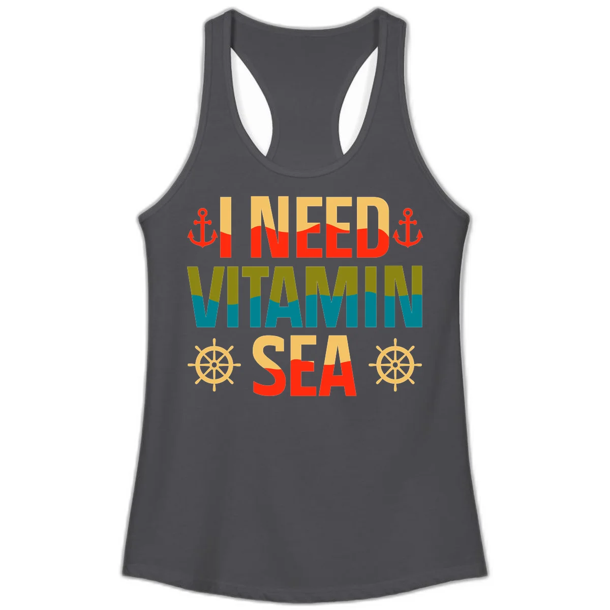 I Need Vitamin Sea Ladies Tank Top in Solid Dark Gray