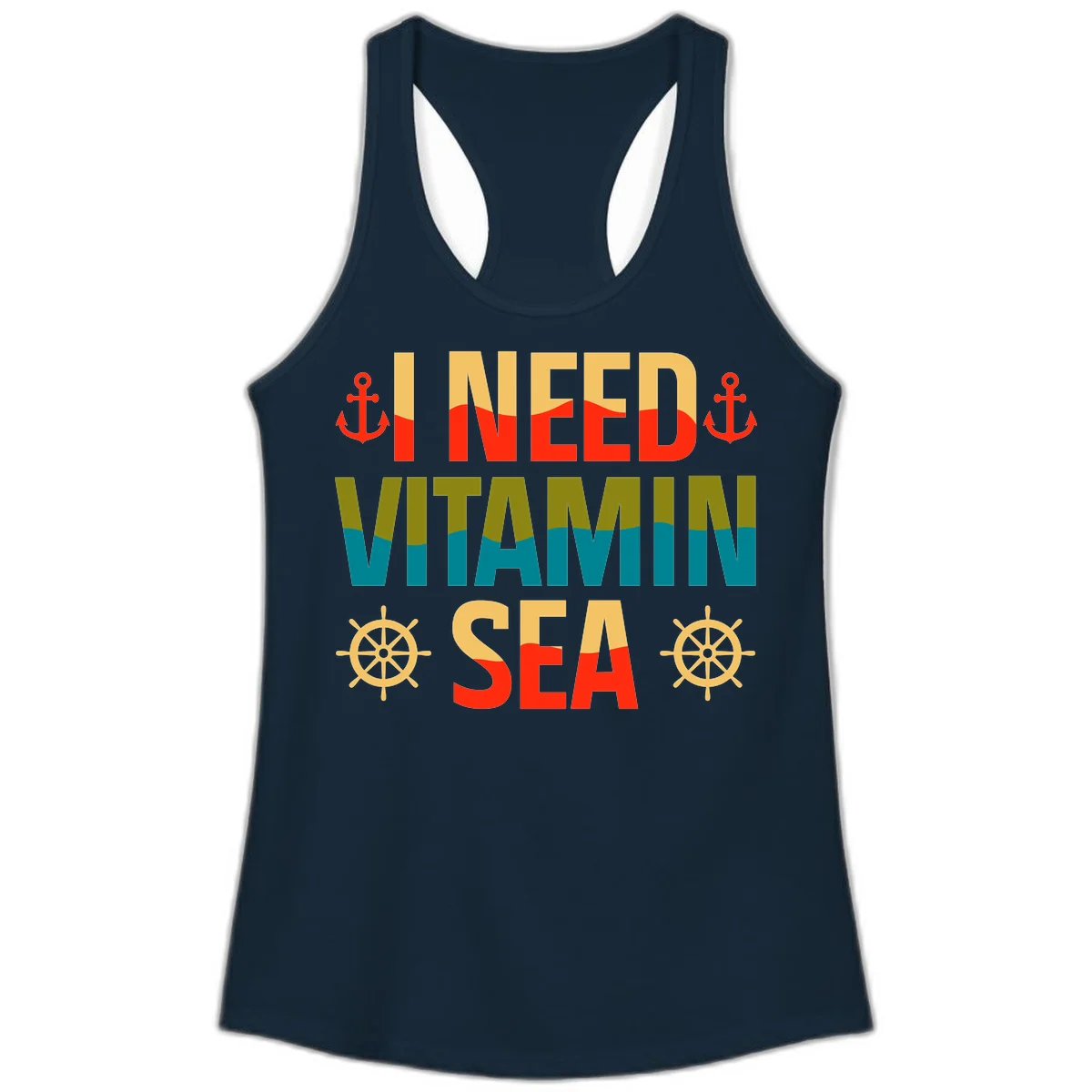 I Need Vitamin Sea Ladies Tank Top in Solid Midnight Navy