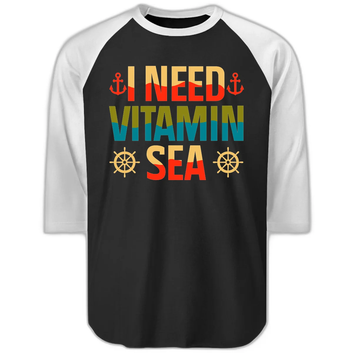 I Need Vitamin Sea Raglan 3/4 Sleeve in Black White