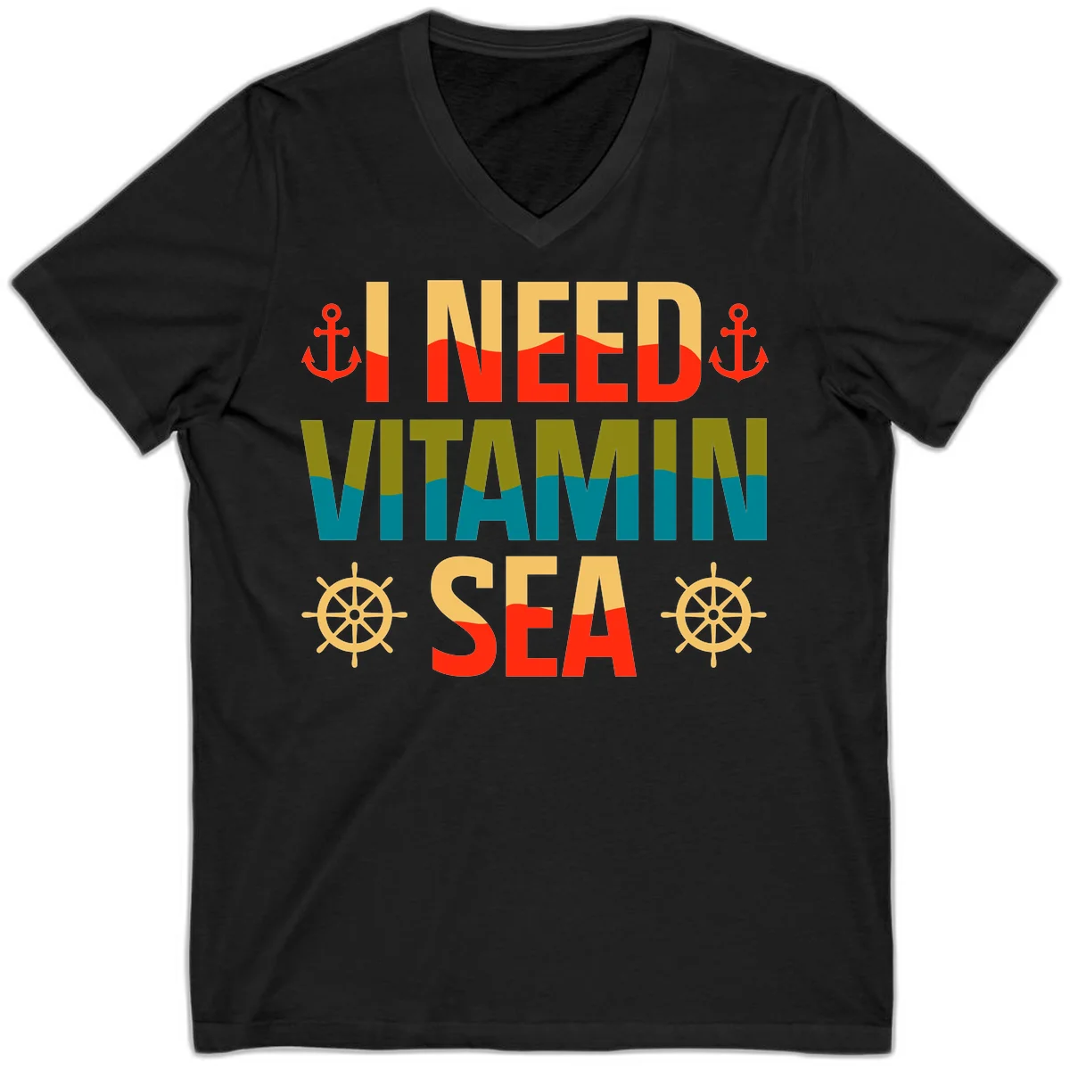 I Need Vitamin Sea V-Neck T-Shirt in Black