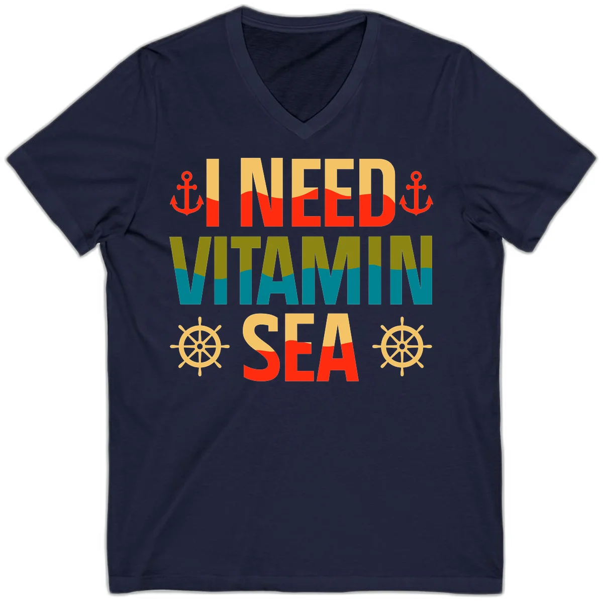 I Need Vitamin Sea V-Neck T-Shirt in Navy