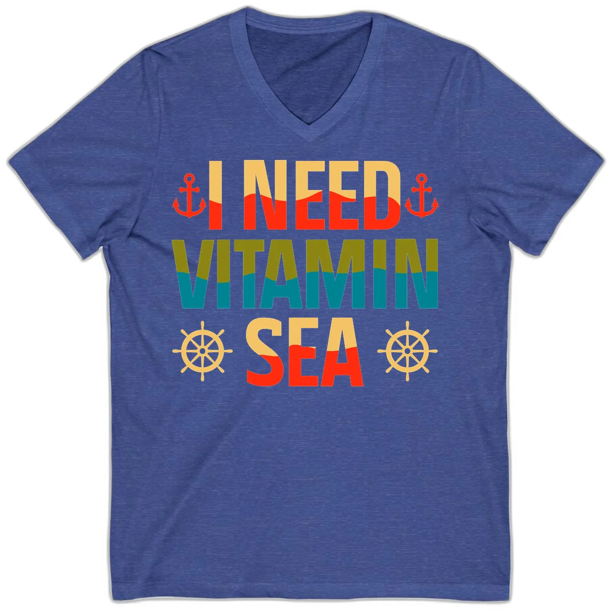 I Need Vitamin Sea V-Neck T-Shirt in Heather True Royal