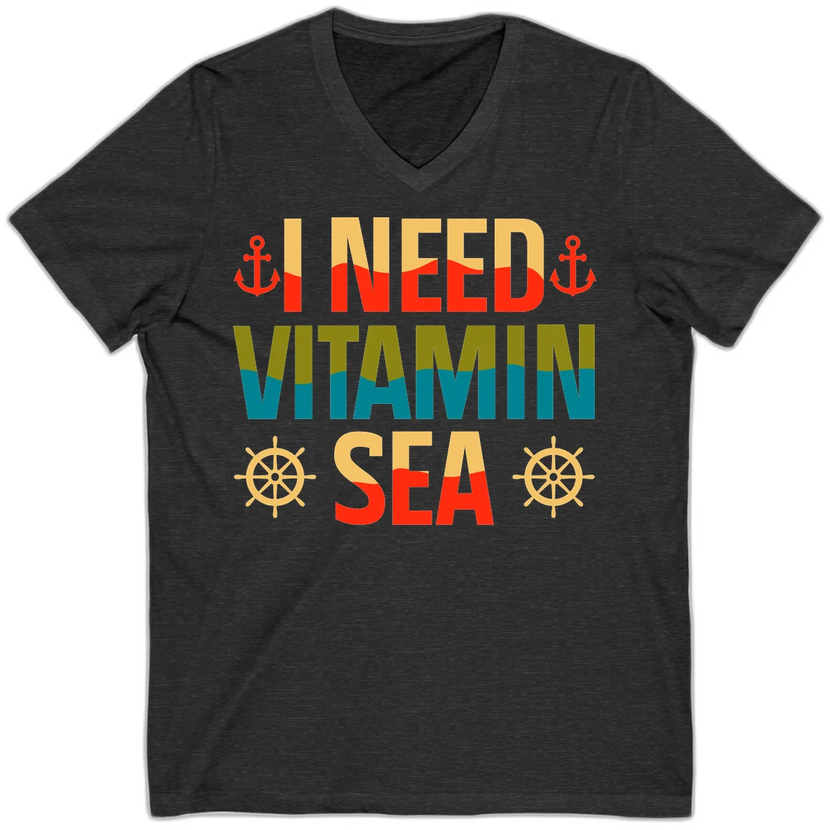 I Need Vitamin Sea V-Neck T-Shirt in Dark Grey Heather