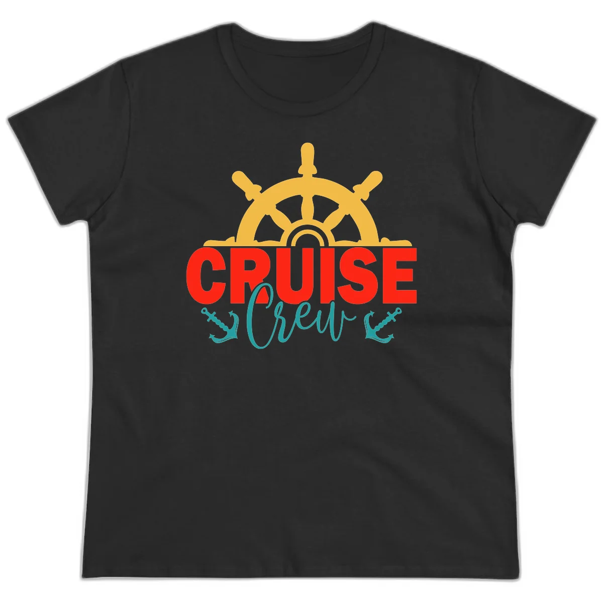 Cruise Shrek Nautical Wheel Design Ladies Tee in Black
