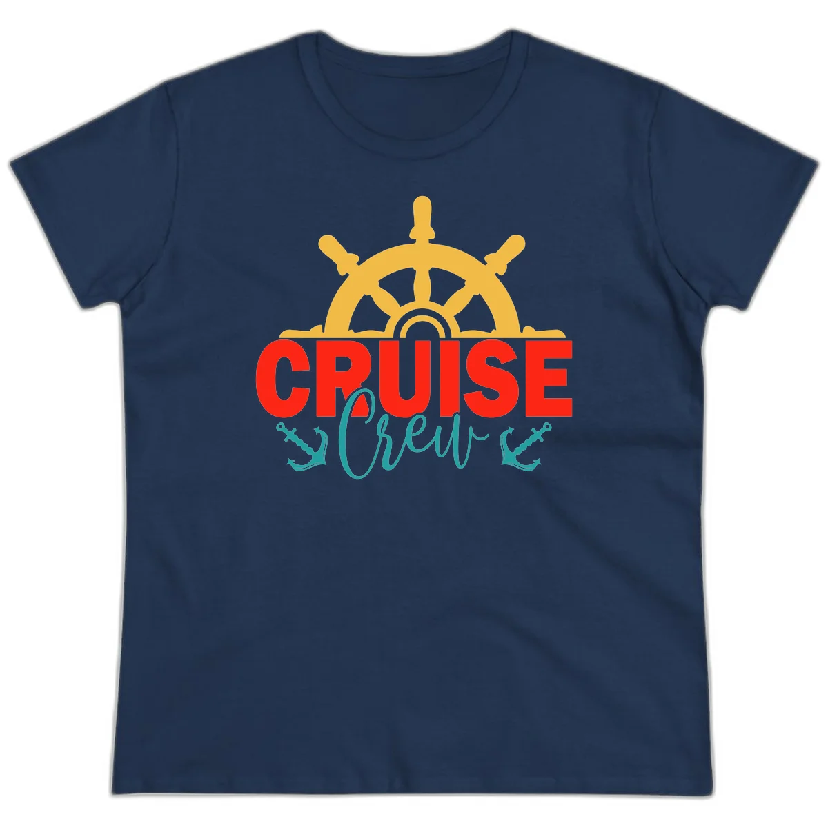 Cruise Shrek Nautical Wheel Design Ladies Tee in Navy