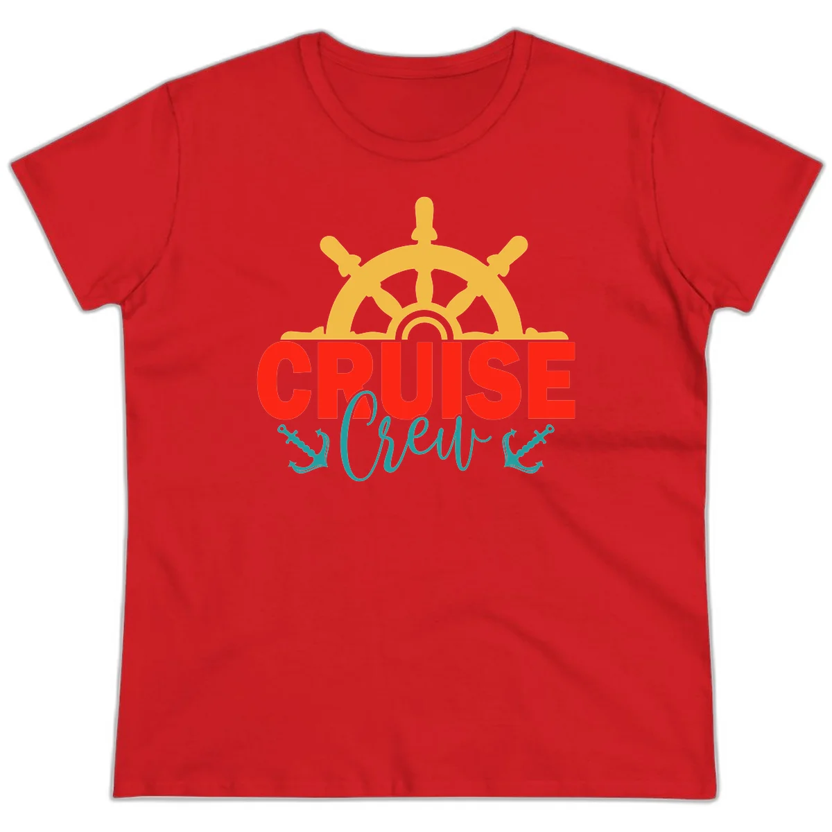 Cruise Shrek Nautical Wheel Design Ladies Tee in Red