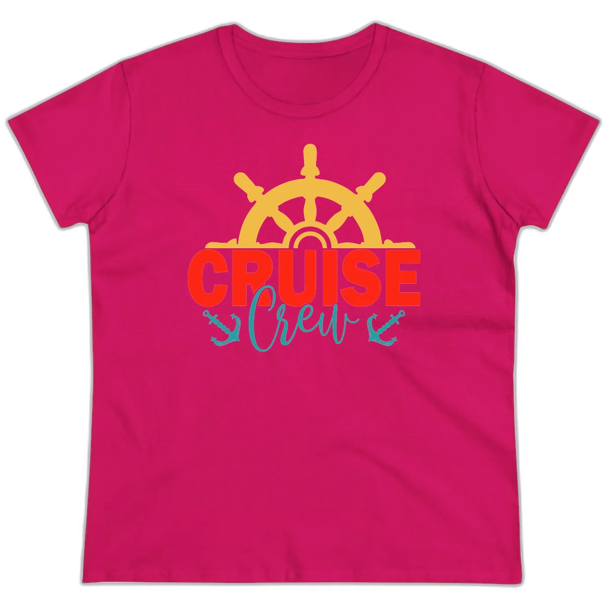 Cruise Shrek Nautical Wheel Design Ladies Tee in Heliconia