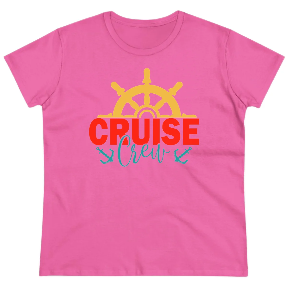 Cruise Shrek Nautical Wheel Design Ladies Tee in Azalea