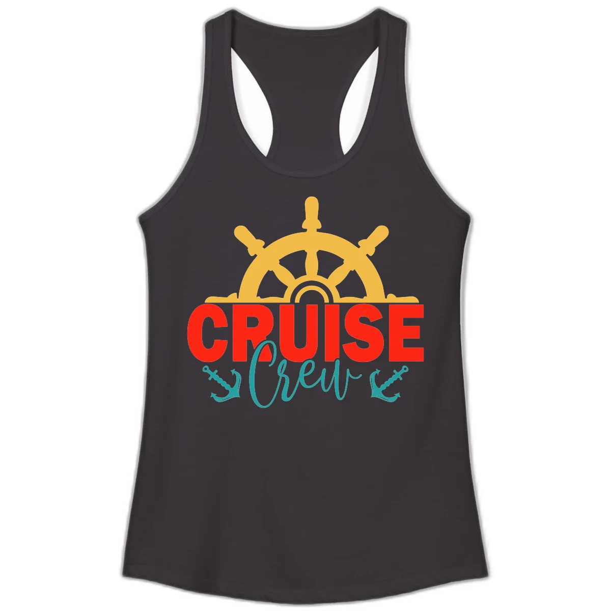 Cruise Shrek Nautical Wheel Design Ladies Tank in Black