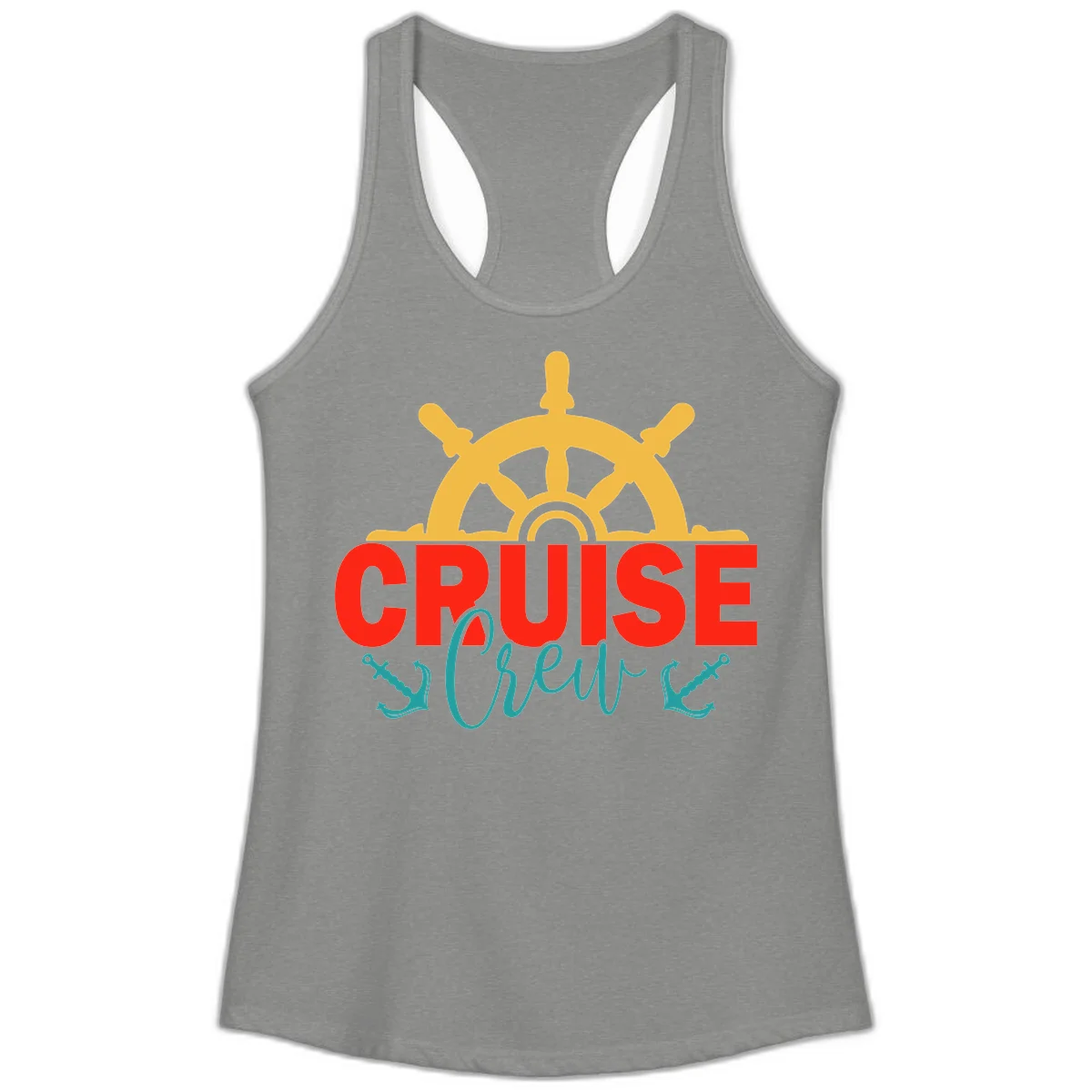 Cruise Shrek Nautical Wheel Design Ladies Tank in Heather Grey