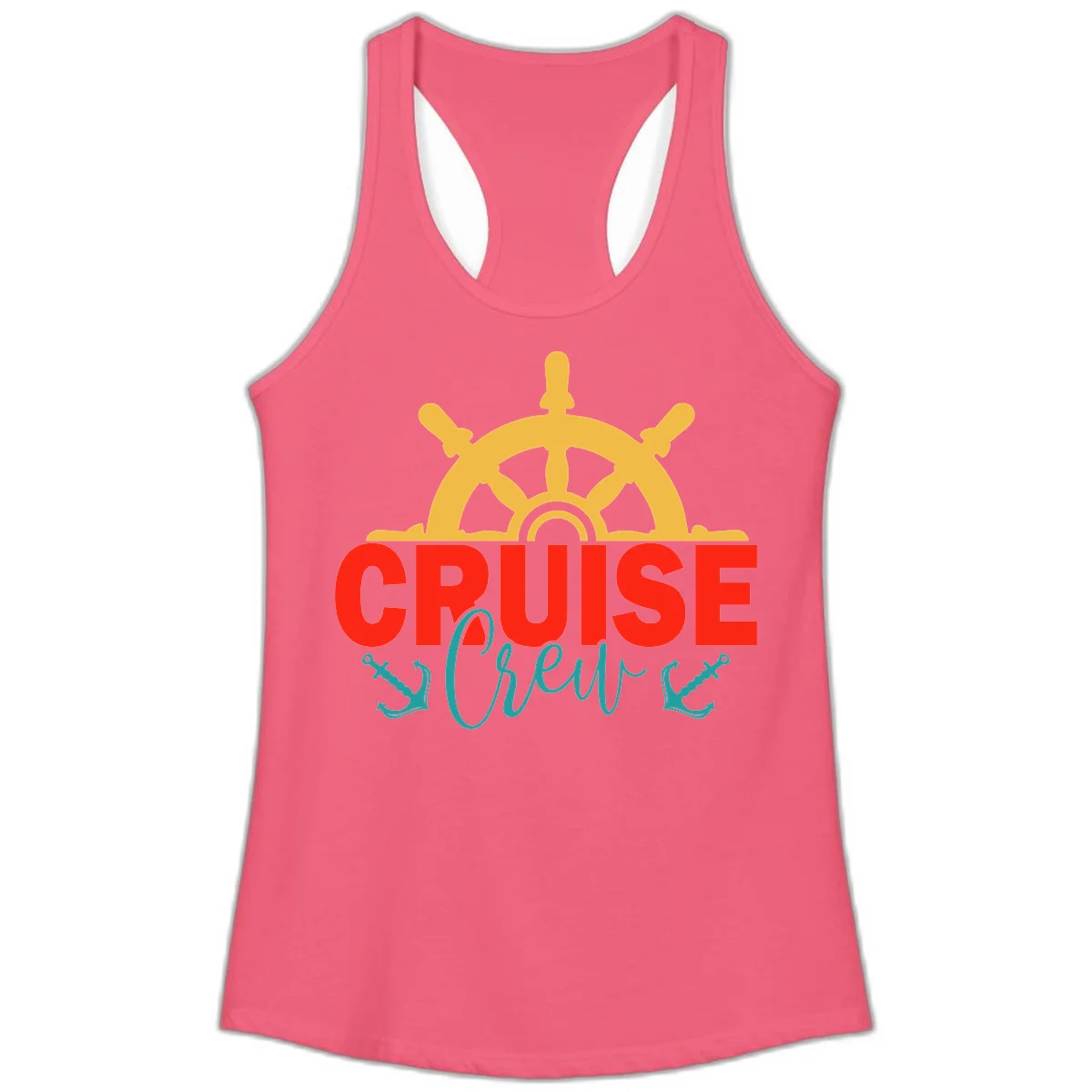 Cruise Shrek Nautical Wheel Design Ladies Tank in Hot Pink