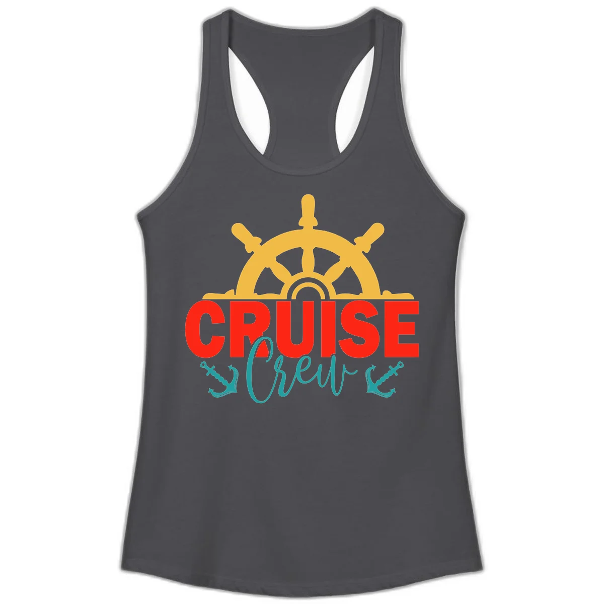 Cruise Shrek Nautical Wheel Design Ladies Tank in Solid Dark Gray