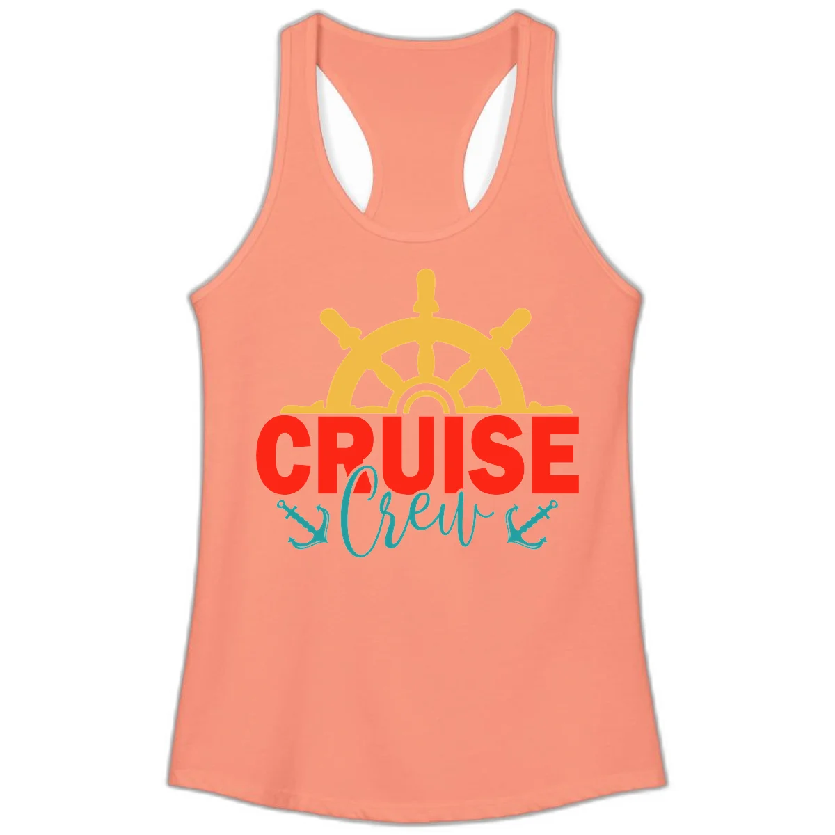 Cruise Shrek Nautical Wheel Design Ladies Tank in Solid Light Orange