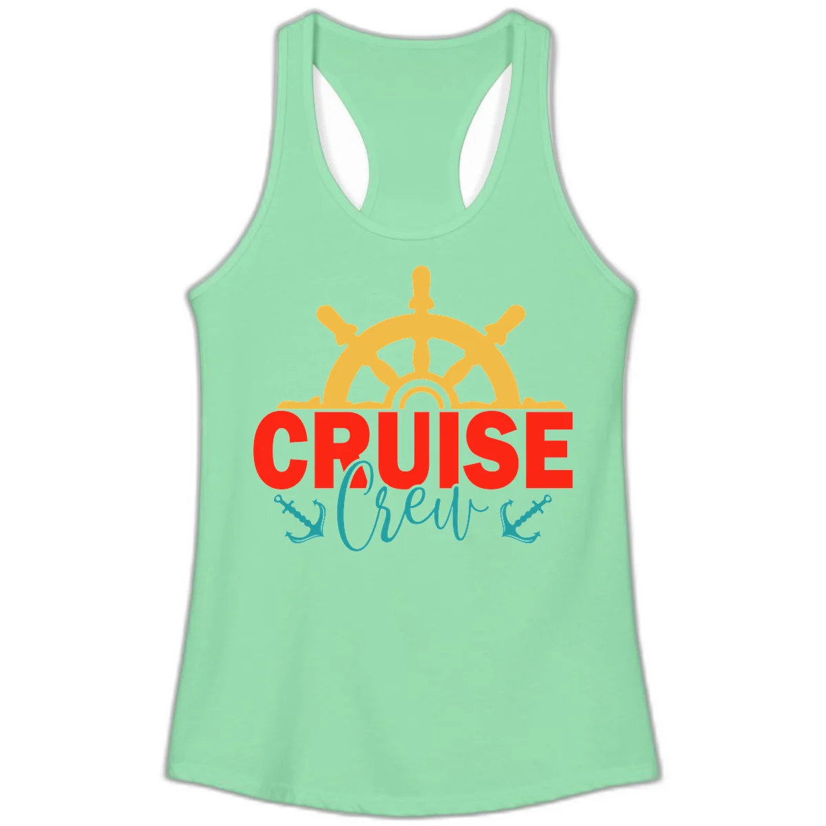 Cruise Shrek Nautical Wheel Design Ladies Tank in Solid Mint