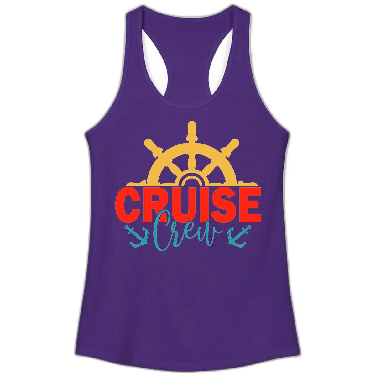 Cruise Shrek Nautical Wheel Design Ladies Tank in Solid Purple Rush