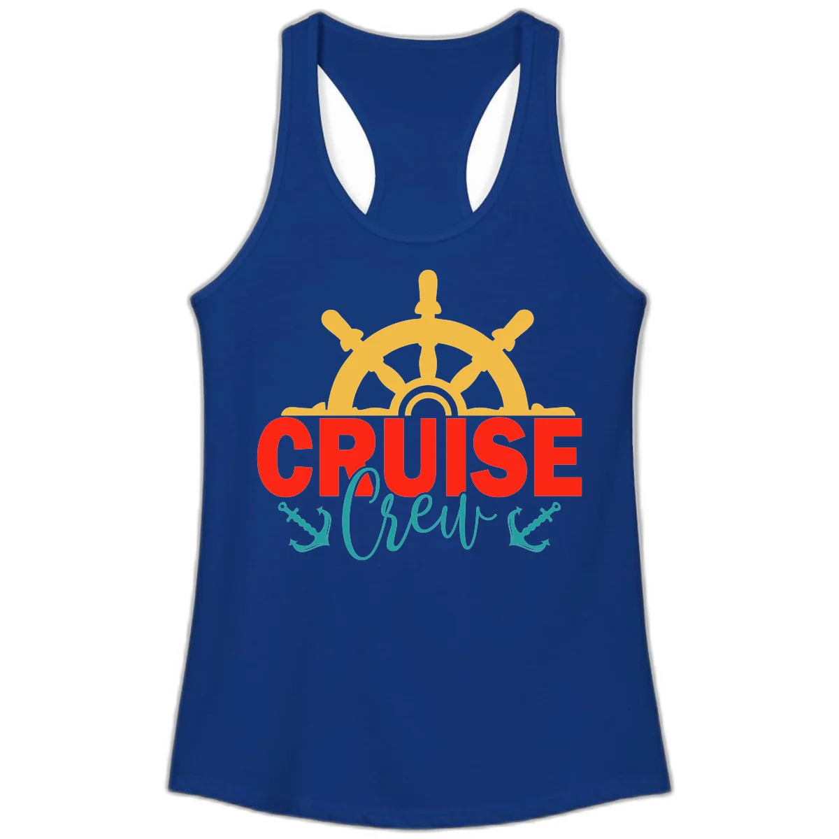 Cruise Shrek Nautical Wheel Design Ladies Tank in Solid Royal