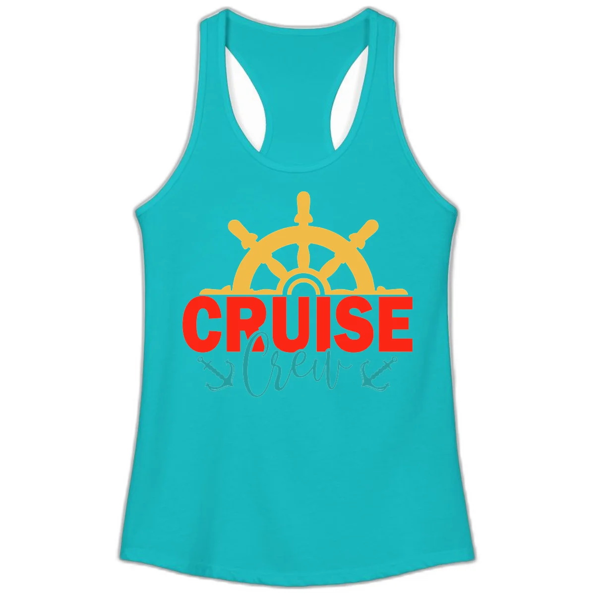 Cruise Shrek Nautical Wheel Design Ladies Tank in Tahiti Blue