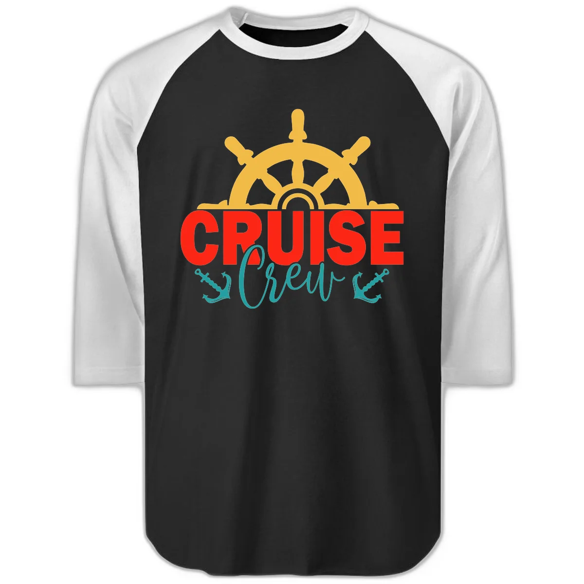 Cruise Shrek Nautical Wheel Design Raglan 3/4 in Black White