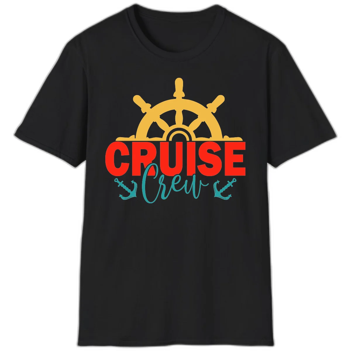 Cruise Shrek Nautical Wheel Design T-Shirt in Black