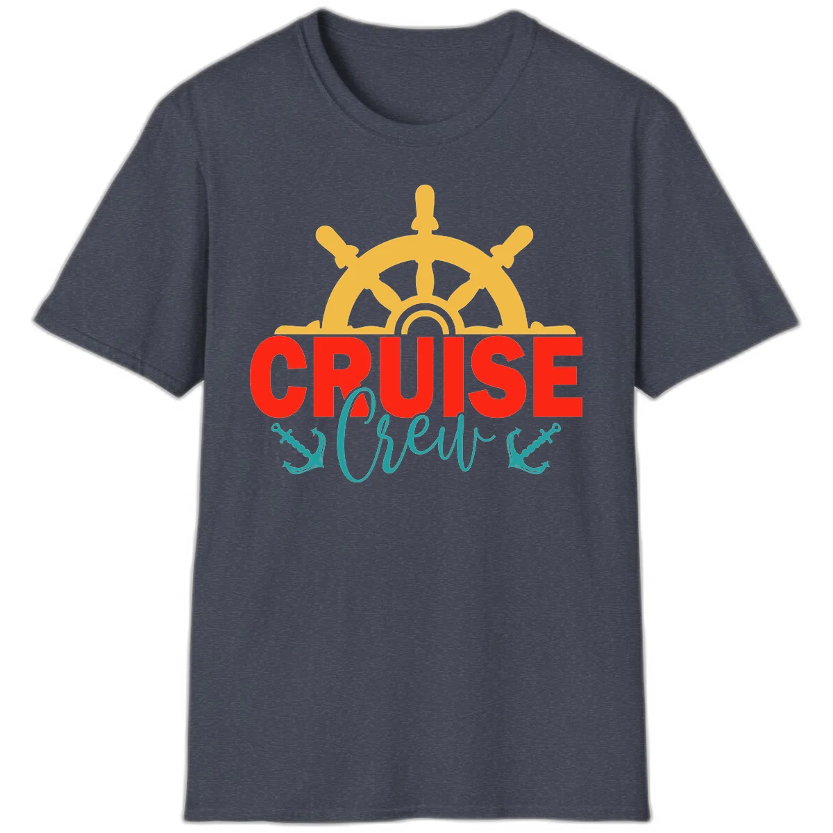 Cruise Shrek Nautical Wheel Design T-Shirt in Heather Navy