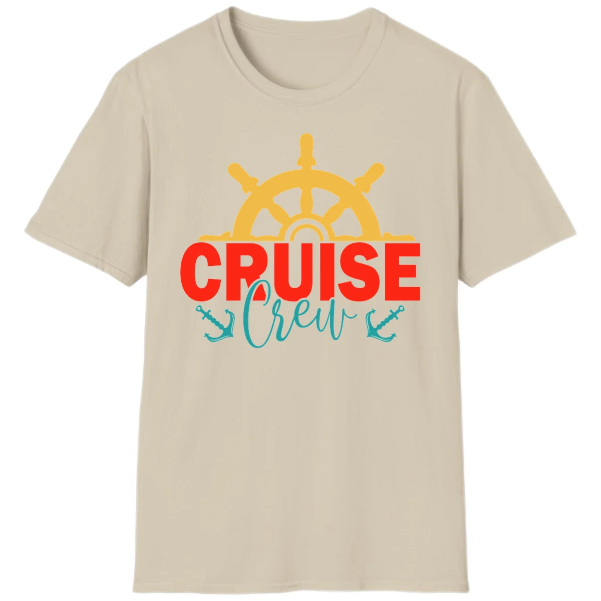 Cruise Shrek Nautical Wheel Design T-Shirt in Sand