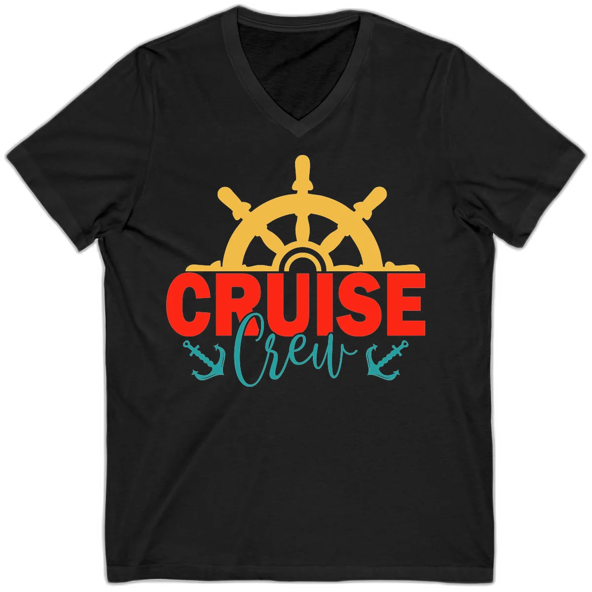 Cruise Shrek Nautical Wheel Design V-Neck in Black