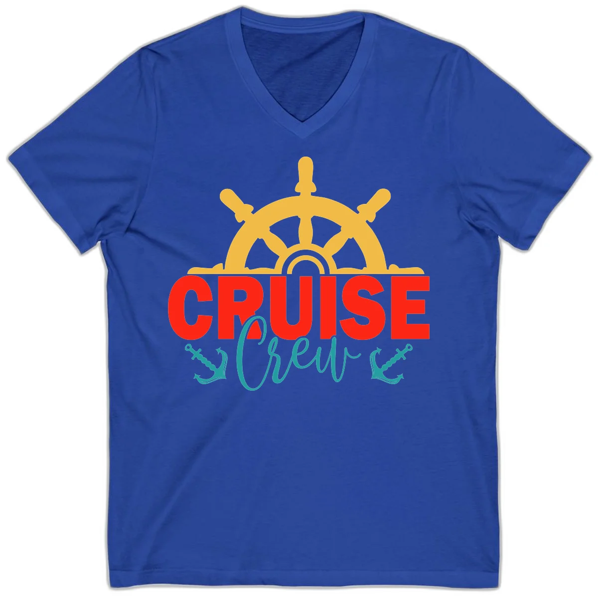 Cruise Shrek Nautical Wheel Design V-Neck in True Royal