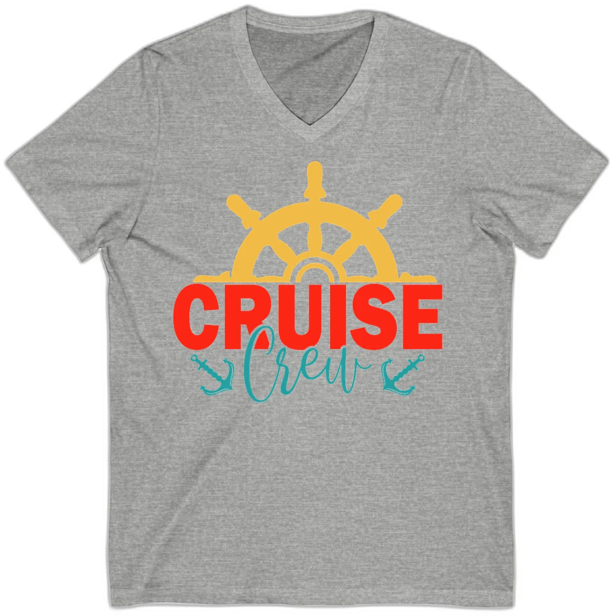Cruise Shrek Nautical Wheel Design V-Neck in Athletic Heather