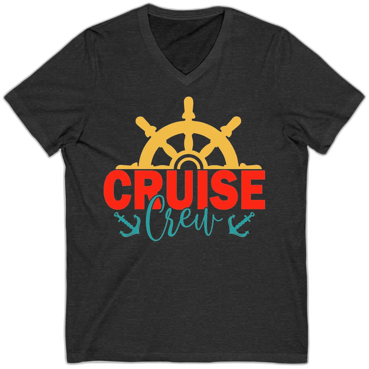 Cruise Shrek Nautical Wheel Design V-Neck in Dark Grey Heather