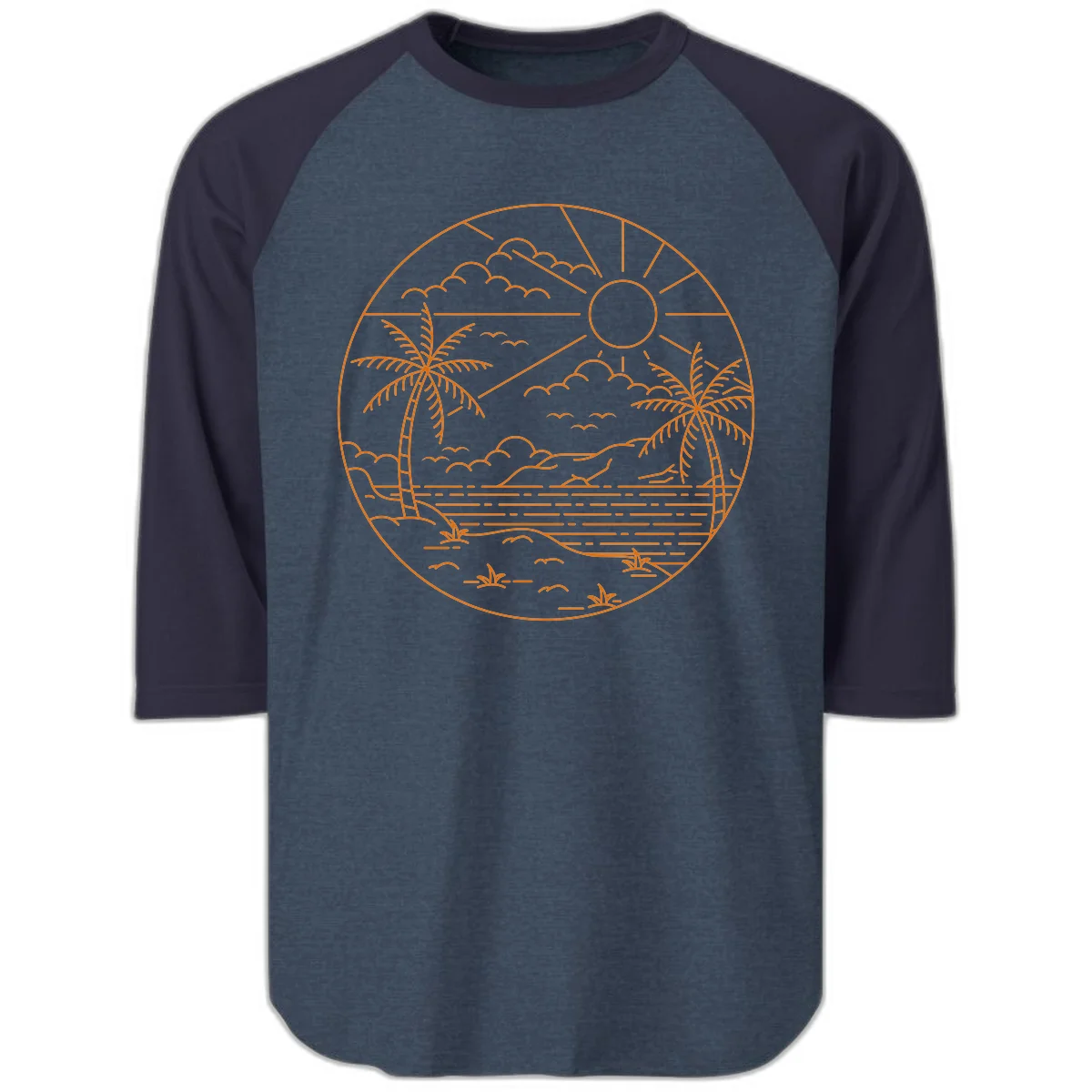 Tropical Paradise Cruise Escape Raglan 3/4 in Heather Denim Navy