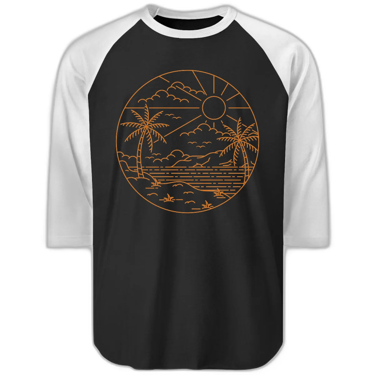Tropical Paradise Cruise Escape Raglan 3/4 in Black White