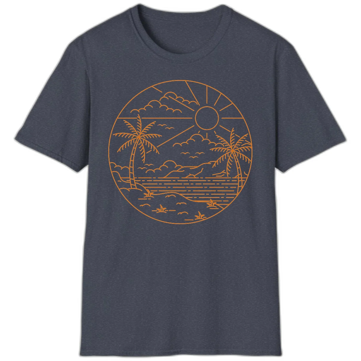 Tropical Paradise Cruise Escape T-Shirt in Heather Navy