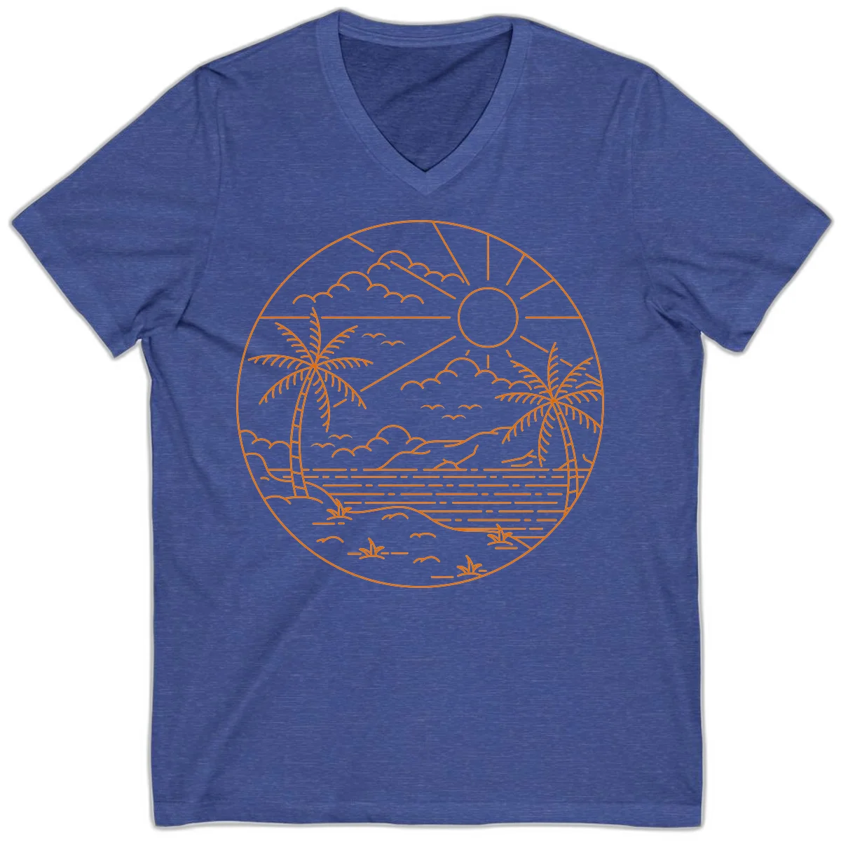 Tropical Paradise Cruise Escape V-Neck in Heather True Royal