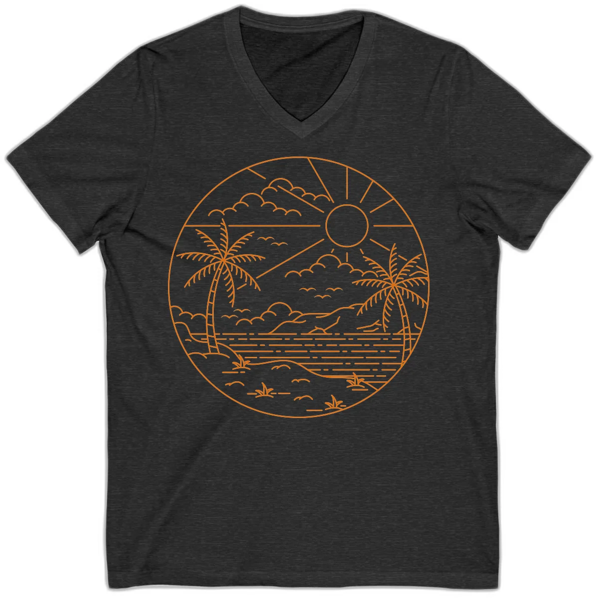 Tropical Paradise Cruise Escape V-Neck in Dark Grey Heather
