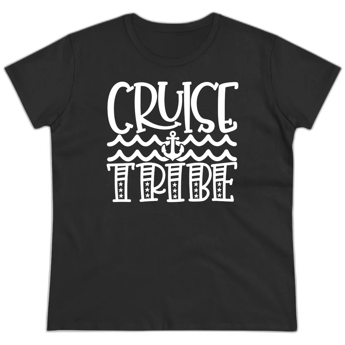 Cruise Tribe Anchor Waves Ladies Tee in Black
