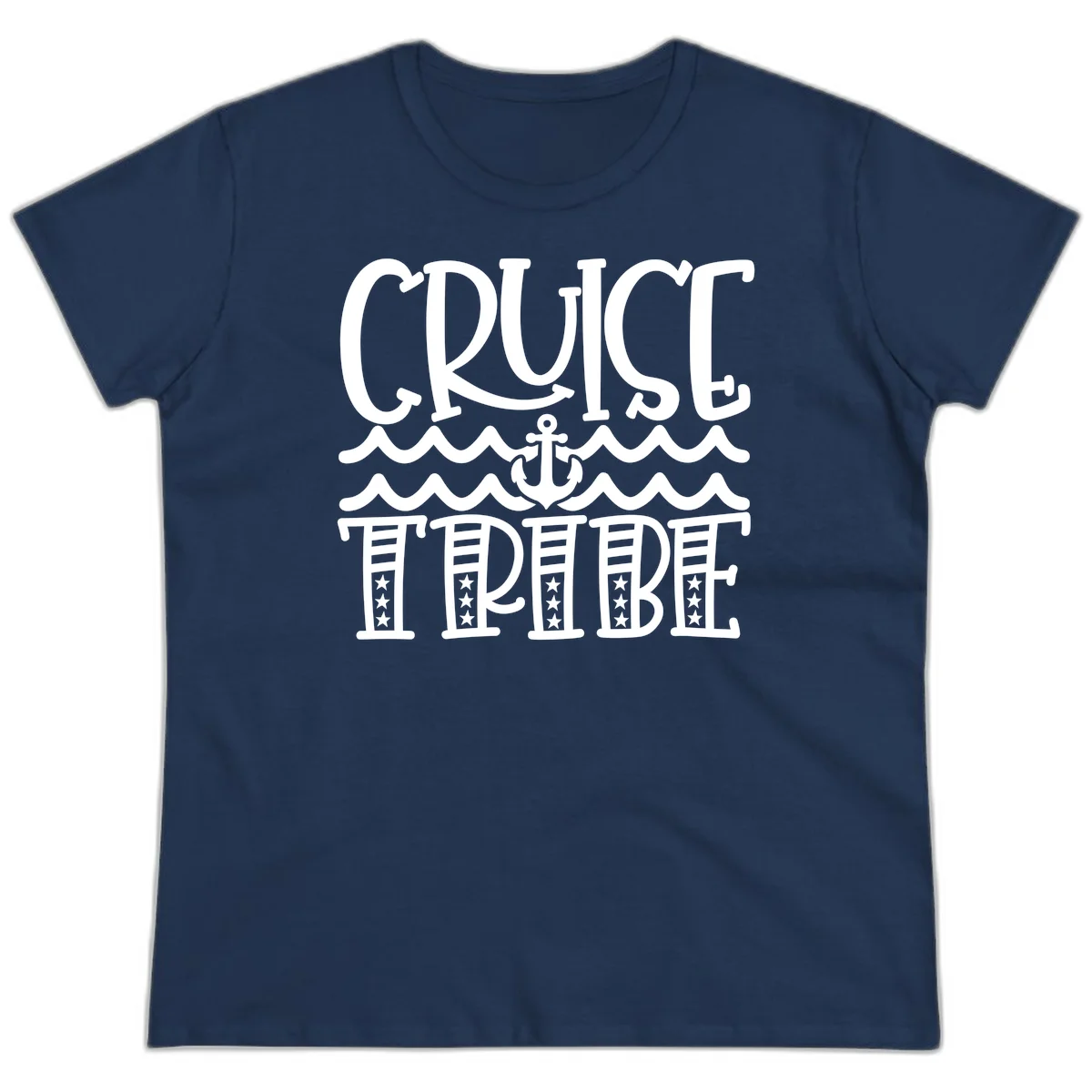 Cruise Tribe Anchor Waves Ladies Tee in Navy