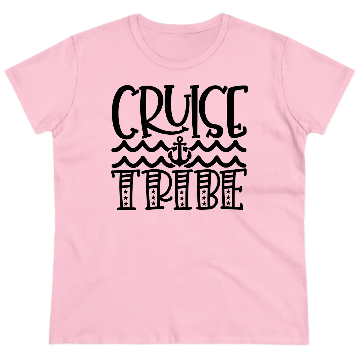 Cruise Tribe Anchor Waves Ladies Tee in Light Pink