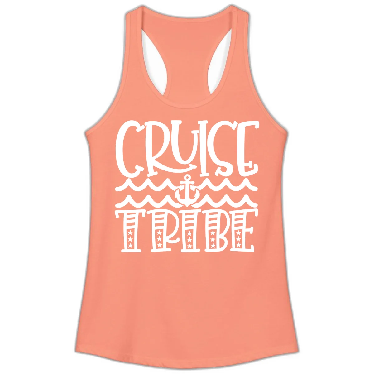 Cruise Tribe Anchor Waves Ladies Tank in Solid Light Orange