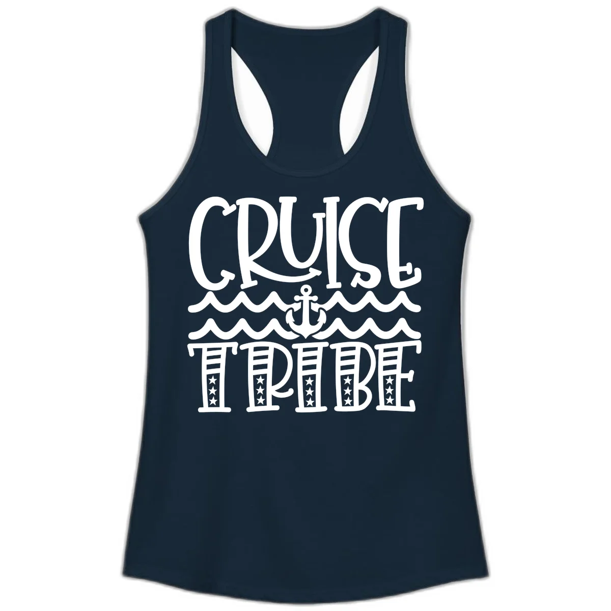 Cruise Tribe Anchor Waves Ladies Tank in Solid Midnight Navy
