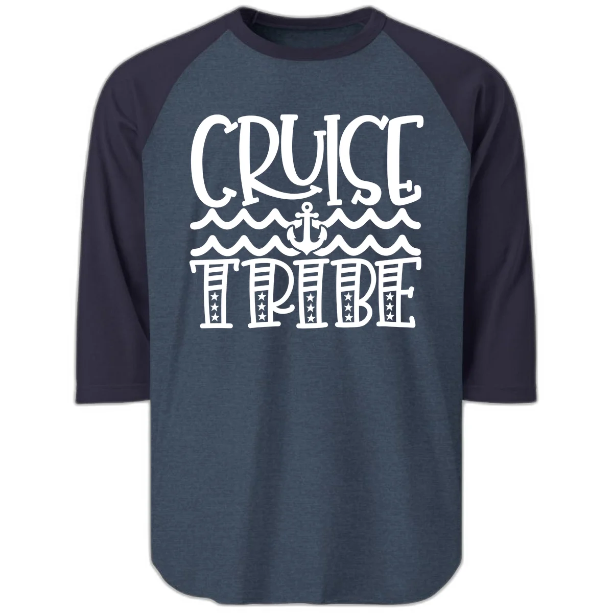 Cruise Tribe Anchor Waves Raglan 3/4 in Heather Denim Navy
