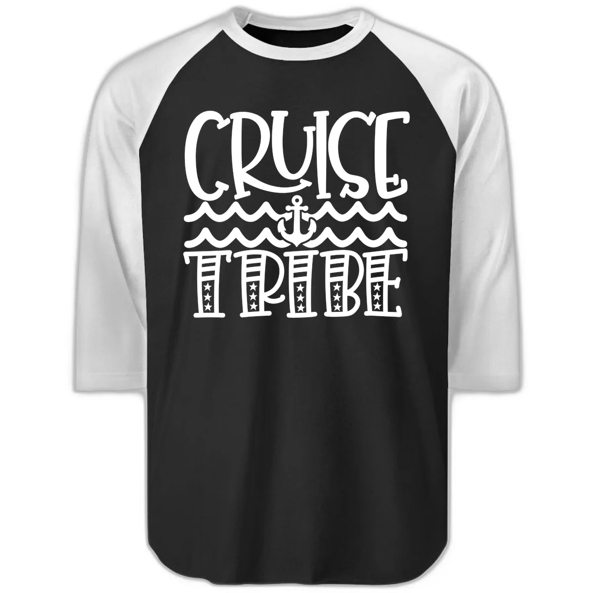 Cruise Tribe Anchor Waves Raglan 3/4 in Black White