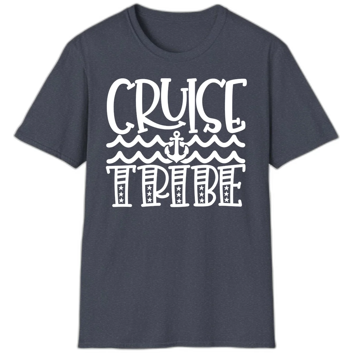 Cruise Tribe Anchor Waves T-Shirt in Heather Navy