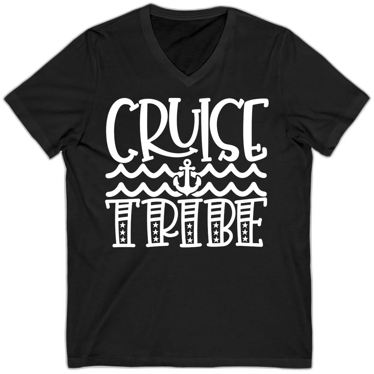 Cruise Tribe Anchor Waves V-Neck in Black