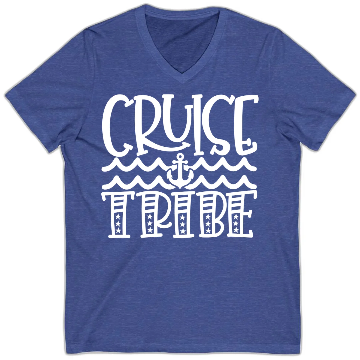 Cruise Tribe Anchor Waves V-Neck in Heather True Royal