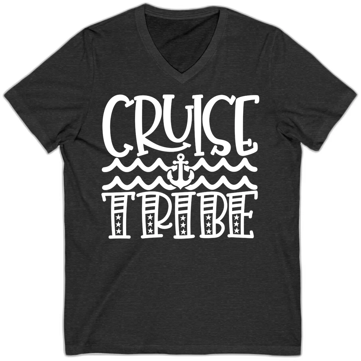 Cruise Tribe Anchor Waves V-Neck in Dark Grey Heather