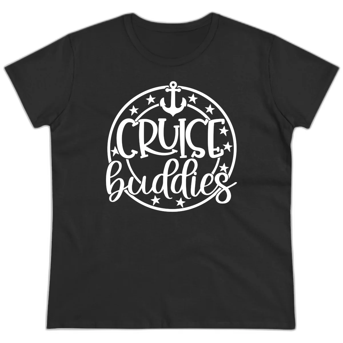 Cruise Buddies Anchor Circle Ladies Tee in Black